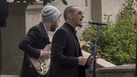 Chester Bennington perfoms at Cornell's funeral on May 26.