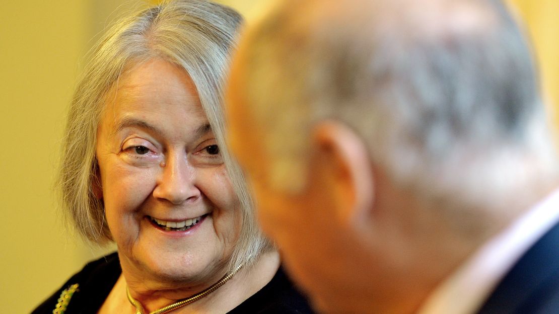 Judge David Neuberger is seen at a press conference with fellow Judge Brenda Hale (L) in London.