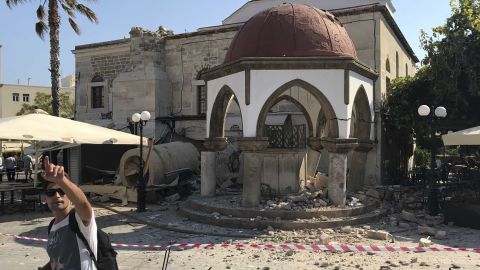 On Friday morning, emergency crews were already working ot assess the damage to historical and religious structures, like this mosque, on Kos. 