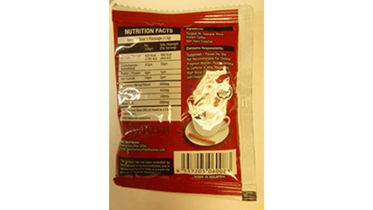 Coffee containing undeclared desmethyl carbodenafil was recalled.