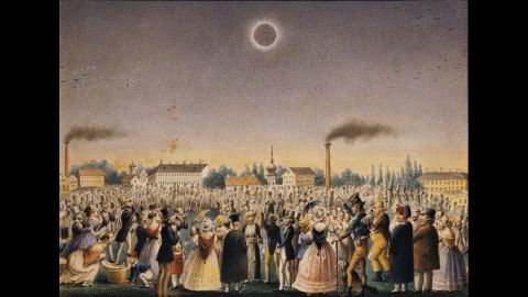 Artist Johann Christian Schoeller depicted a crowd watching a total solar eclipse July 8, 1842. It occurred across China, Russia and parts of Eastern Europe.