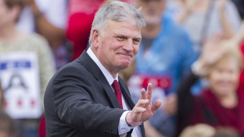 MOBILE, AL - DECEMBER 17:  Evangelist and CEO of the Billy Graham Evangelistic Association Franklin Graham takes the stage before president-elect Donald Trump during a thank you rally in Ladd-Peebles Stadium on December 17, 2016 in Mobile, Alabama. President-elect Trump has been visiting several states that he won, to thank people for their support during the U.S. election.   (Photo by Mark Wallheiser/Getty Images)