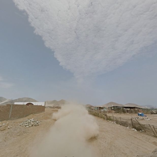Lima Region, Peru -- Kenny embraces the quirks of Street View, including the effect of the Google car in the desert landscapes. "I love the dust," she says, "Because the Google car kicks up the dust it adds another layer -- something that feels a little bit surreal."