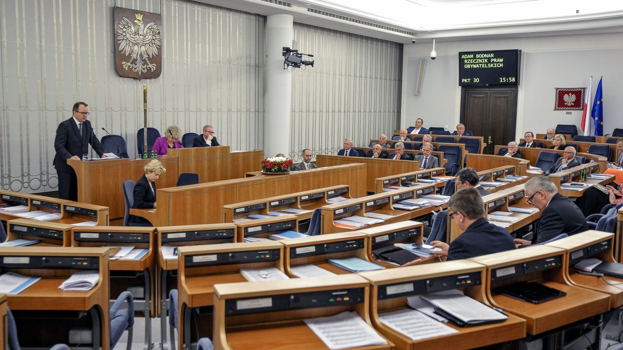 Polish Ombudsman Adam Bodnar addresses a session of the Polish Senate on Friday. 