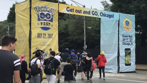 Players enter Pokemon Go Fest in Chicago.