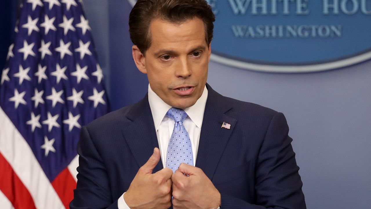 WASHINGTON, DC - JULY 21:  Anthony Scaramucci answers reporters' questions during the daily White House press briefing in the Brady Press Briefing Room at the White House July 21, 2017 in Washington, DC. 