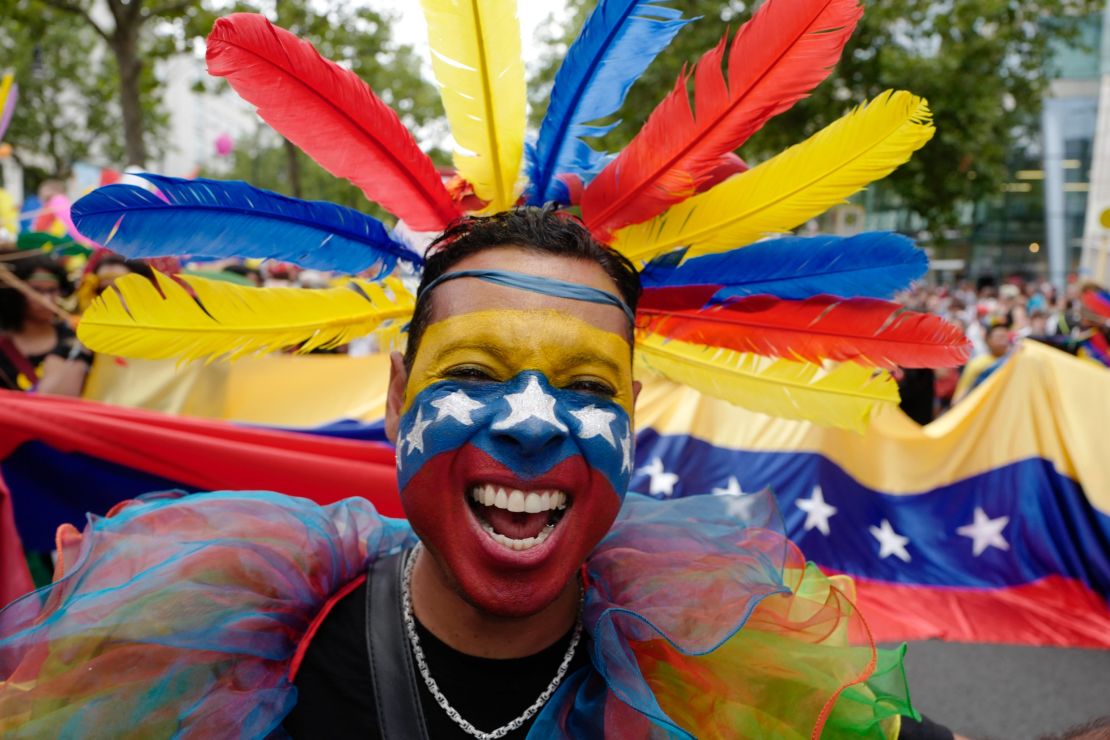 A participant from Venezuela takes part in Berlin's annual Christopher Street Day (CSD) gay pride parade on Saturday.