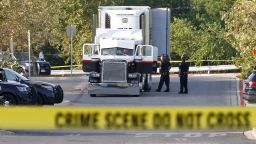 Law enforcement at the scene, where people were discovered inside a tractor trailer in a Walmart parking lot at IH35 South and Palo Alto Road in San Antonio, Texas on Sunday, July 23, 2017. Reports say that 8 were dead and several were in critical condition.