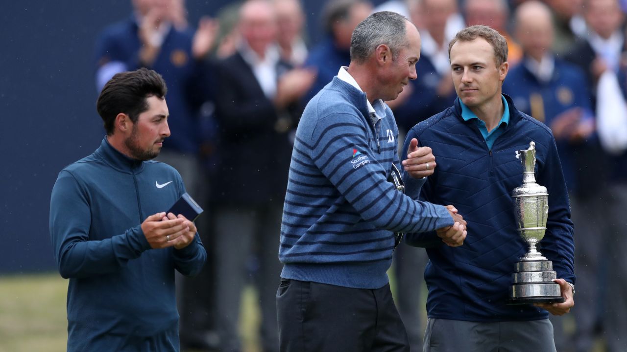 Spieth beat fellow American Matt Kuchar by three shots to win his third major title as England's Alfie Plant, left, finished as top amateur.