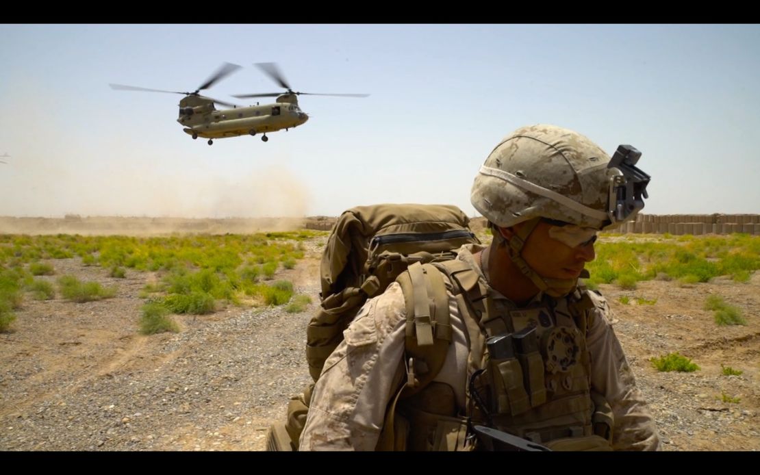 A Chinook helicopter drops off US Marines -- and a CNN team -- at Shorsharak in Helmand Province, Afghanistan. The role of the US Marines now is to assist and advise Afghan security forces.