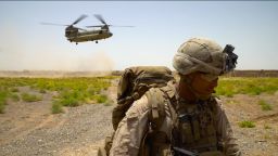 A Chinook helicopter drops off US Marines -- and a CNN team -- at Shorsharak in Helmand province, Afghanistan. The role of the US Marines now is to assist and advise Afghan security forces.