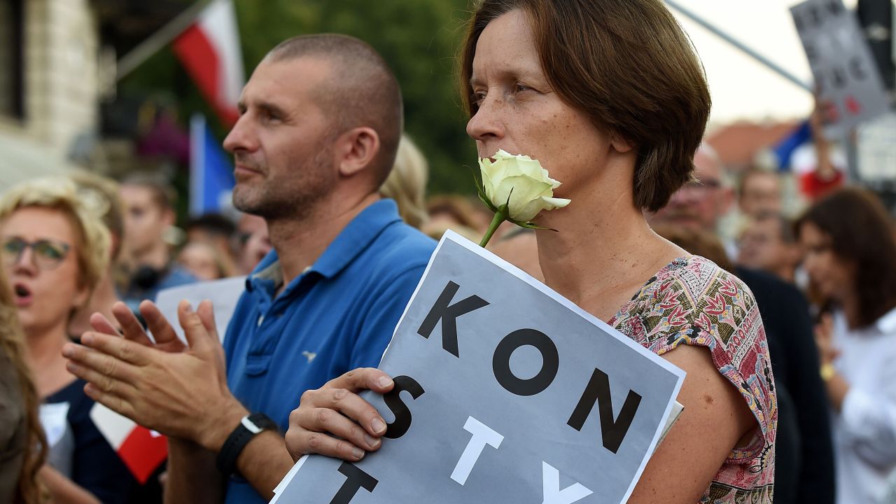 Thousands of protesters gathered in Warsaw on Sunday evening. 