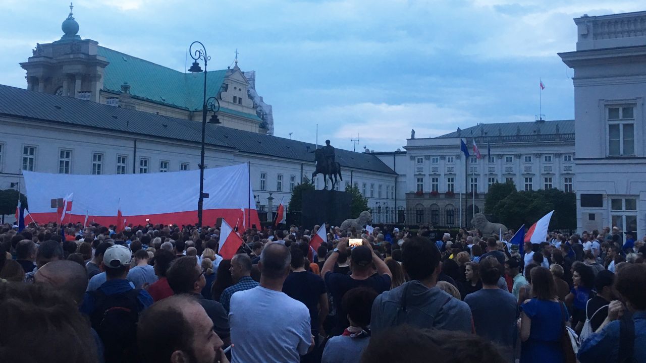 Protesters in front of the Presidential Palace in Warsaw on Sunday.