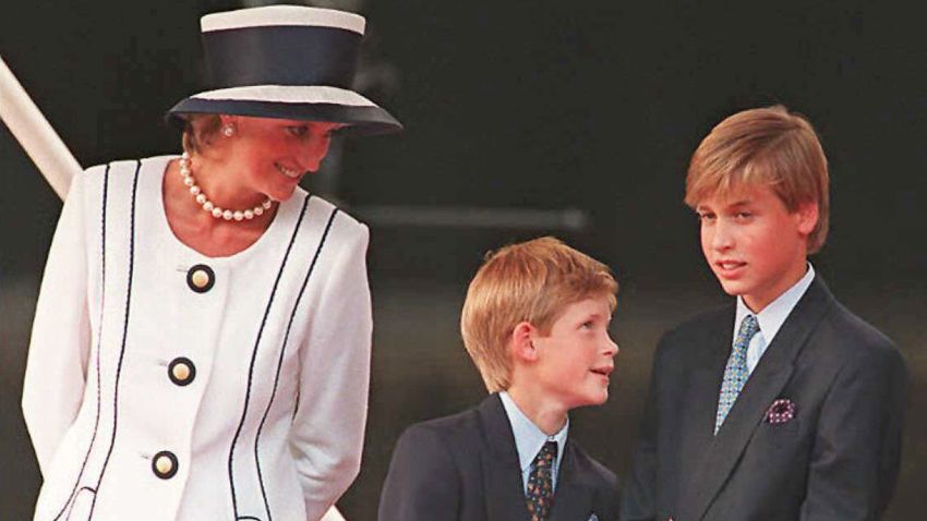 (FILES) Princess Diana (L), Prince Harry, (C) and Prince William (R) gather for the commemorations of VJ Day, 19 August 1995, in London. Prince William turned 25 Thursday 21 June 2007, and in doing so became entitled to part of the multi-million pound (euro, dollar) inheritance left to him by his late mother, princess Diana. The second in line to the throne is now allowed access to the income accrued on the 6.5 million pounds he was left in his mother's will after she died 10 years ago in a car crash in Paris. AFP PHOTO/JOHNNY EGGITT/FILES (Photo credit should read JOHNNY EGGITT/AFP/Getty Images)