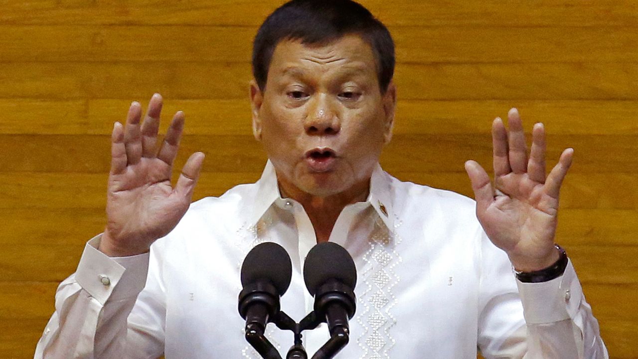 Philippines President Rodrigo Duterte gestures during his second State of the Nation Address on July 24.