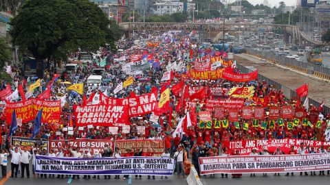 Thousands of protesters demand that Philippine President Rodrigo Duterte delivers on a wide range of promises he made in his first State of the Nation Address.