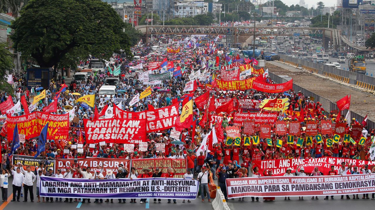 Thousands of protesters demand that Philippine President Rodrigo Duterte delivers on a wide range of promises he made in his first State of the Nation Address.