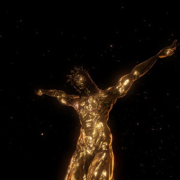Christian Lemmerz's virtual reality work "La Apparizione" features a glowing Jesus levitating in space. It comes in an edition of five, each priced around $100,000. 