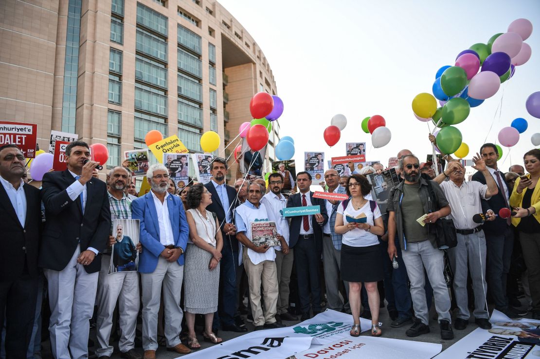 Supporters also released balloons during the demonstration 