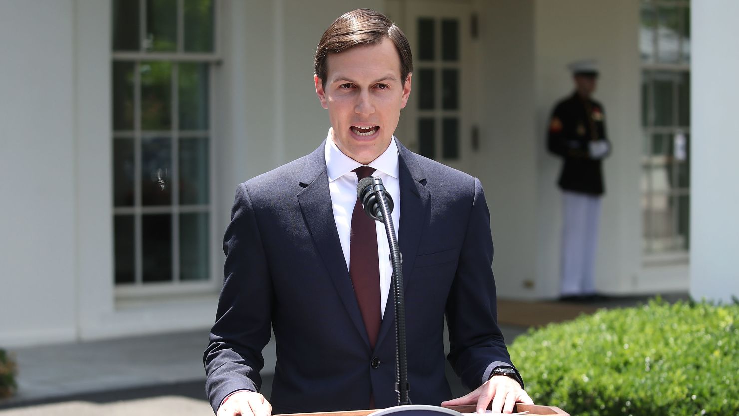 White House senior adviser and President Donald Trump's son-in-law Jared Kushner reads a statement in front of West Wing of the White House on July 24. 