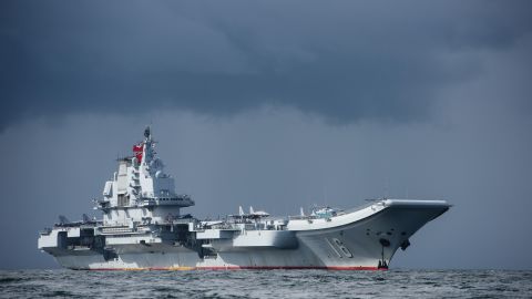 China's sole aircraft carrier, the Liaoning, arrives in Hong Kong waters on July 7, 2017.