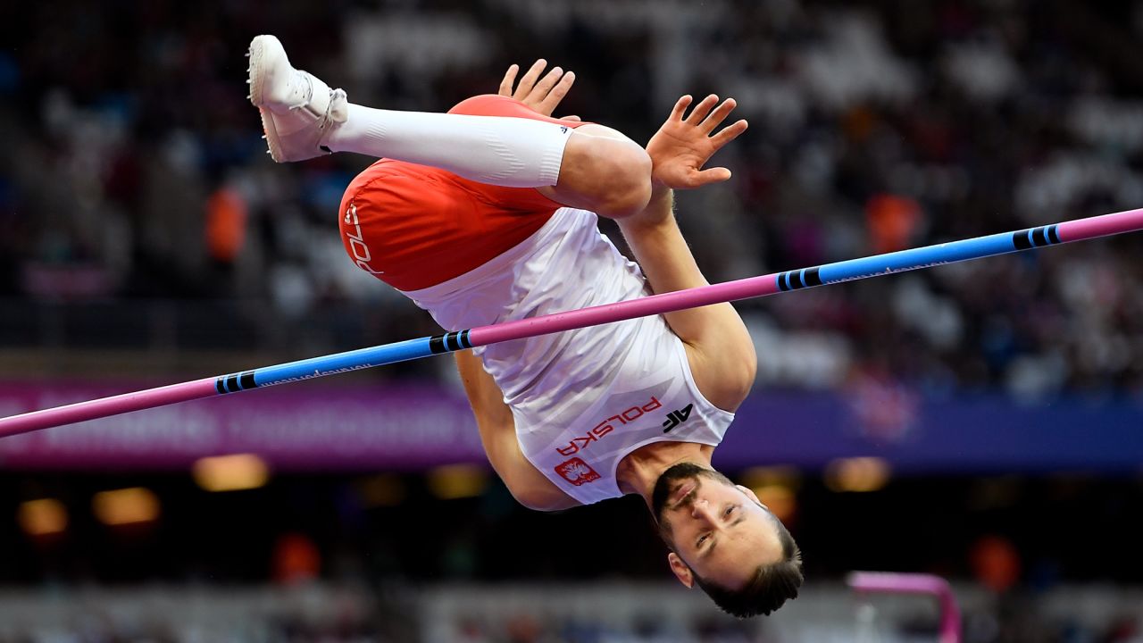 Polish Paralympian Lukasz Mamczarz competes in the T42 high jump at the World Para Athletics Championships on Saturday, July 22. He finished tied for fourth.