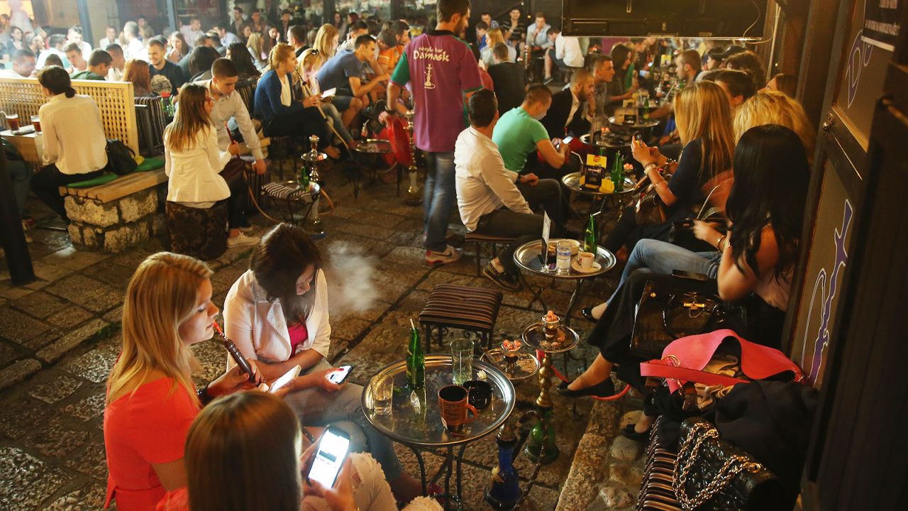 Younger Sarajevans enjoy meeting at hookah bars.
