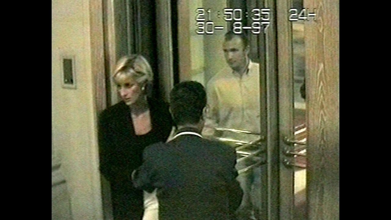 This photo, taken from surveillance video, shows Diana arriving at the Ritz Hotel in Paris on August 30, 1997. It is one of the last photos of her alive.