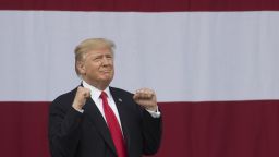 US President Donald Trump gestures during the National Boy Scout Jamboree at Summit Bechtel National Scout Reserve in Glen Jean, West Virginia, July 24, 2017. / AFP PHOTO / SAUL LOEB        (Photo credit should read SAUL LOEB/AFP/Getty Images)