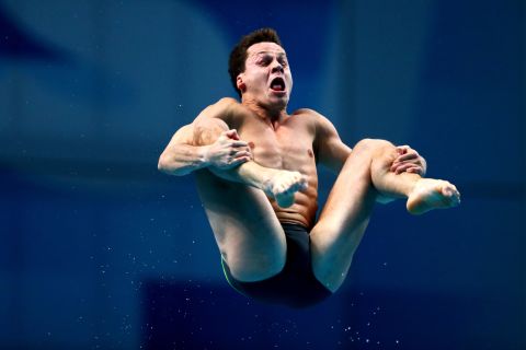 Diving was one of the first disciplines to get underway. Here, Patrick Hausding of Germany competes in the men's 1M springboard final. He finished fourth, just missing out on a medal.
