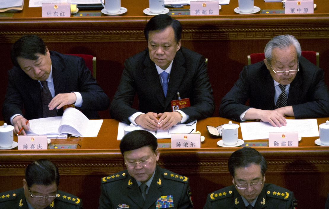 Chen Min-er, center, the then-party secretary of Guizhou,at China's National People's Congress (NPC) in Beijing in March.