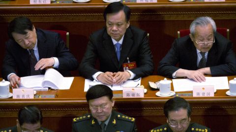 Chen Min-er, center, the then-party secretary of Guizhou,at China's National People's Congress (NPC) in Beijing in March.