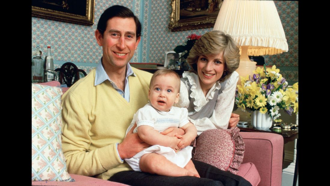 Charles, William and Diana pose for a photo at Kensington Palace in February 1983.