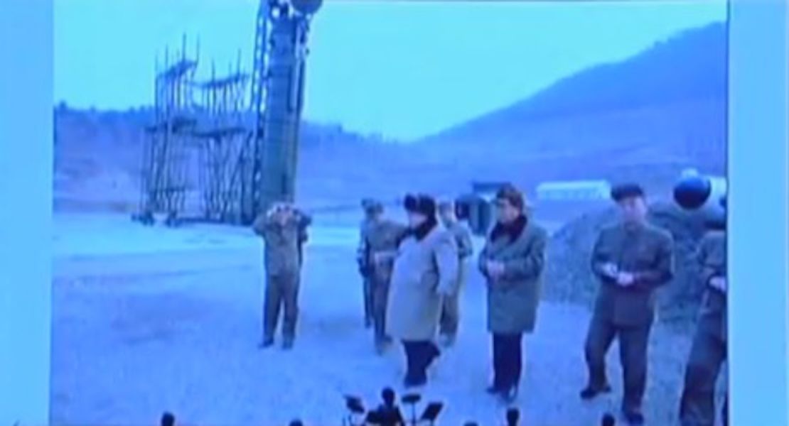 Kim Jong Un at the Sinpo South Naval Shipyard's ejection test stand.