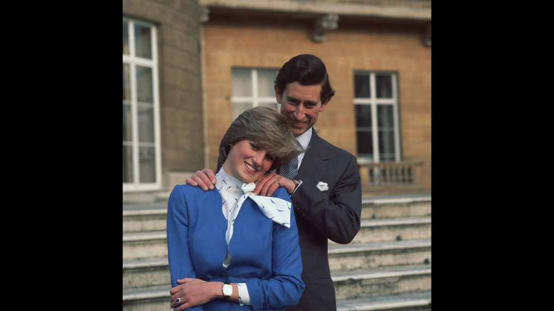 Diana and Charles pose at Buckingham Palace after the announcement of their engagement on February 24, 1981.