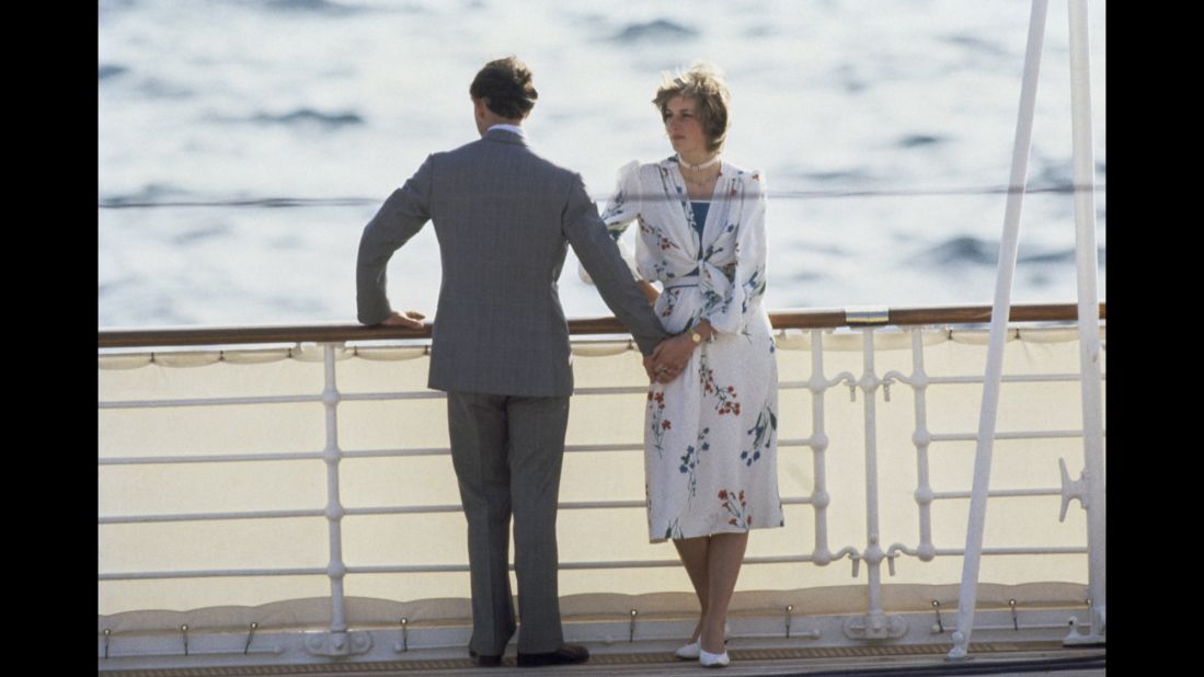 During their honeymoon, Charles and Diana leave Gibraltar on the royal yacht Britannia.