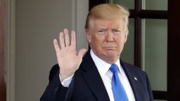 President Donald Trump waves as awaits the arrival of Lebanese Prime Minister Saad Hariri at the White House in Washington, Tuesday, July 25, 2017. (AP Photo/Alex Brandon)