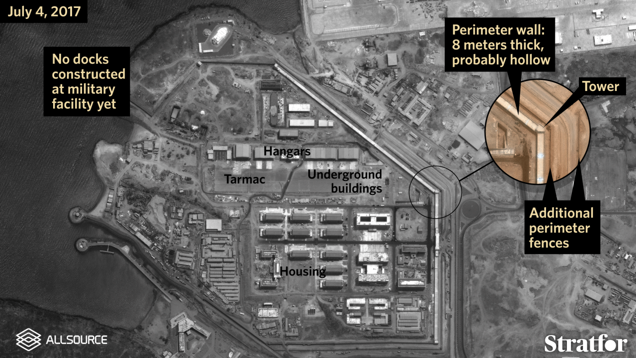 Satellite imagery provided by Stratfor Worldview and AllSource Analysis shows details of China's new military base in the African country of Djibouti.