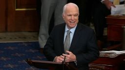 McCain arrives on the Senate floor, July 25th, 2017.