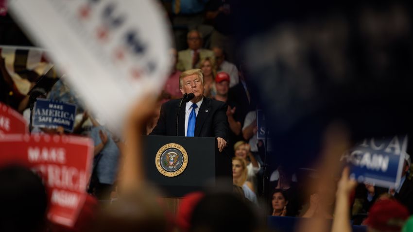 YOUNGSTOWN, OH - JULY 25: U.S. President Donald Trump addresses a rally at the Covelli Centre on July 25, 2017 in Youngstown, Ohio. The rally coincides with the Senates vote on GOP legislation to repeal and replace the Affordable Care Act.  (Photo by Justin Merriman/Getty Images)