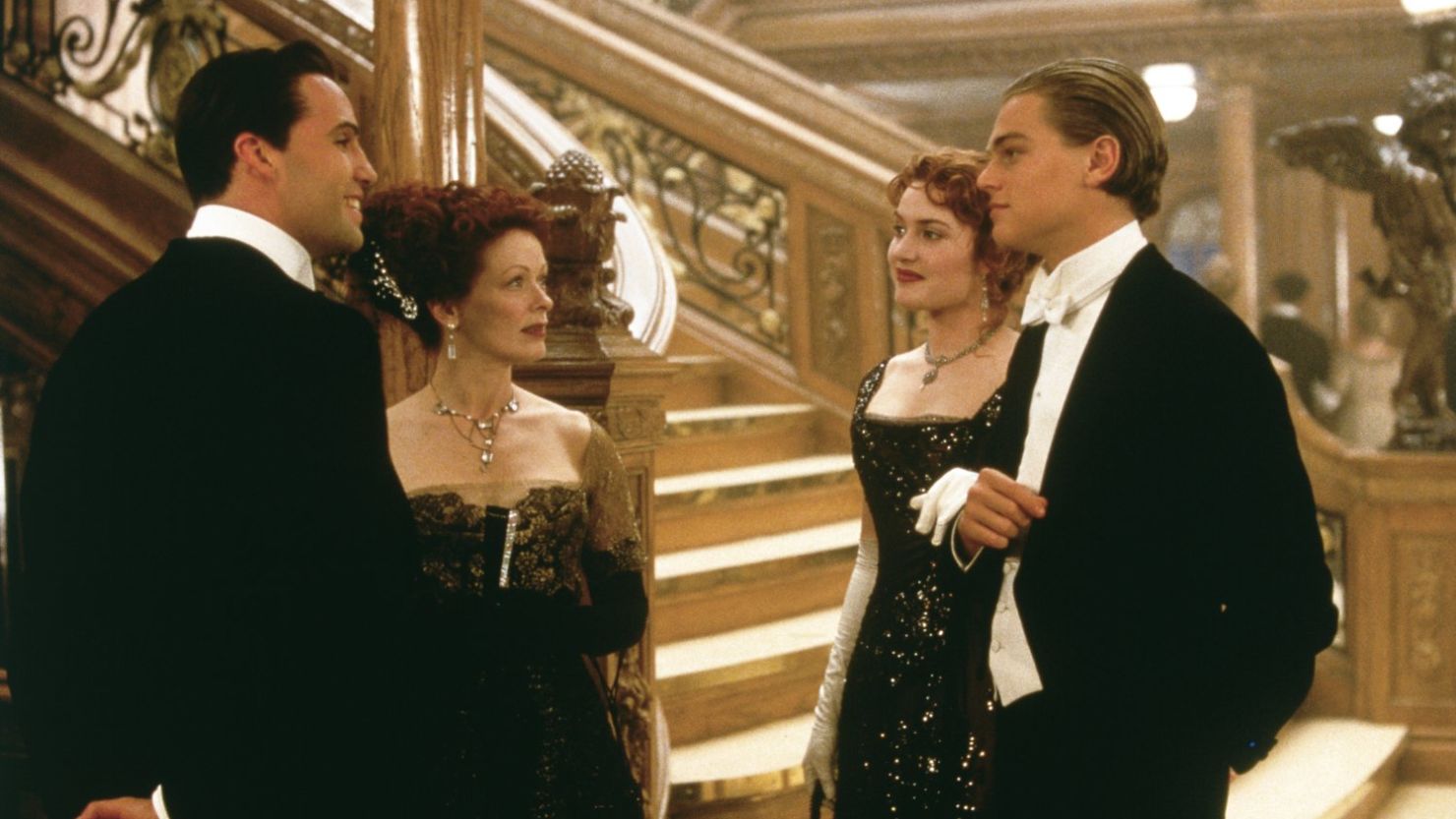 Billy Zane, Frances Fisher, Kate Winslet and Leonardo DiCaprio in "Titanic."