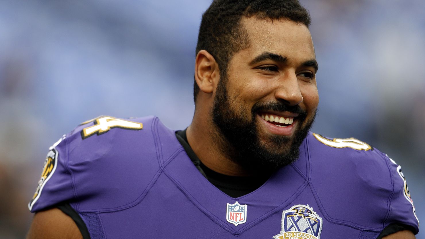 Baltimore Ravens offensive lineman John Urschel before a game against the San Diego Chargers at M&T Bank Stadium on November 1, 2015 in Baltimore, Maryland.