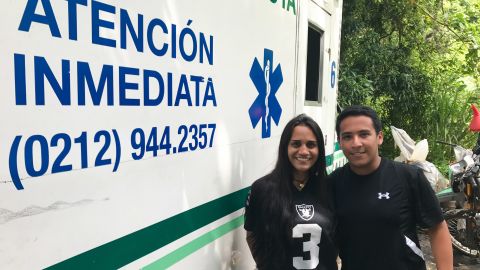 Medics Genesis Franceschi, 25, and Jose Viera, 20, are volunteer to aid the wounded during Venezuela's violent protests in Caracas.