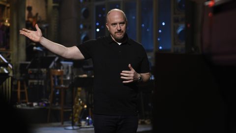 Louis C.K. introduces musical guest The Chainsmokers on "Saturday Night Live" on April 8, 2017.
