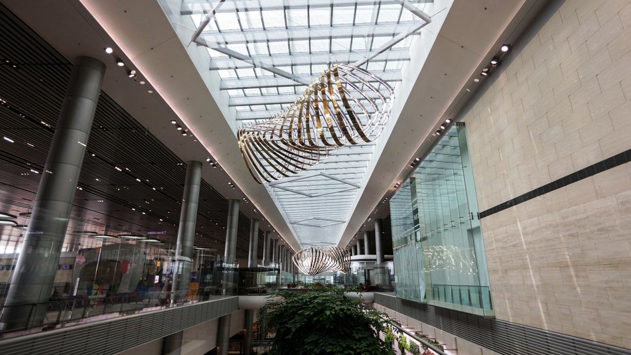 <strong>Art on the move: </strong>Among the many<strong> </strong>artworks peppering the 225,000-square-meter terminal is Petalclouds. Made up of six hypnotic kinetic sculptures, it's the focal point of the airport terminal. 