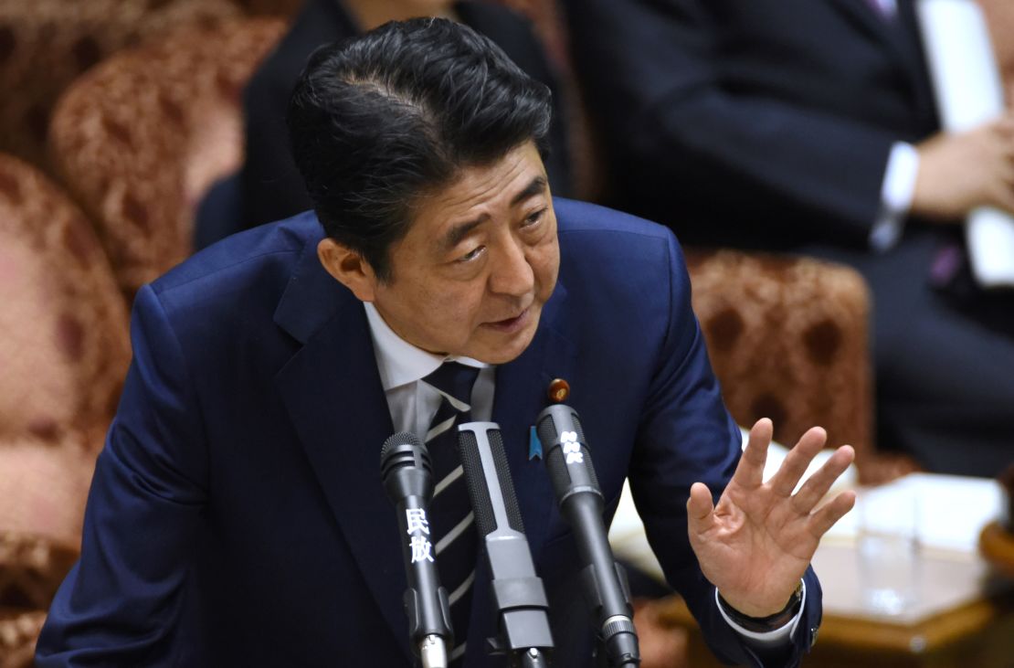 Japan's Prime Minister Shinzo Abe answers questions in parliament on July 25.