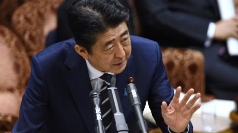 Japan's Prime Minister Shinzo Abe answers questions in parliament on July 25.