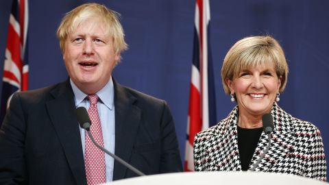Johnson spoke alongside Australian Foreign Minister Julie Bishop. 