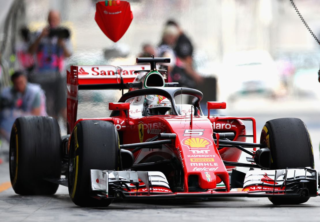 Sebastian Vettel in his Ferrari, fitted with the halo, during practice for the Abu Dhabi Grand Prix in 2016