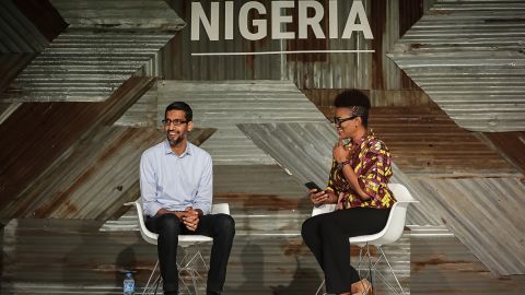 Google CEO Sundar Pichai at Google for Nigeria event in Lagos Thursday. He announced Google's commitment to train 10 million people over the next five years in Africa. Photo/ Courtesy of Google Africa Blog. 